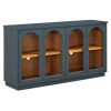 4-Door Arched Buffet Cabinet with Glass Doors & Large Storage, Adjustable Shelves for Kitchen, Dining Room & Living Room