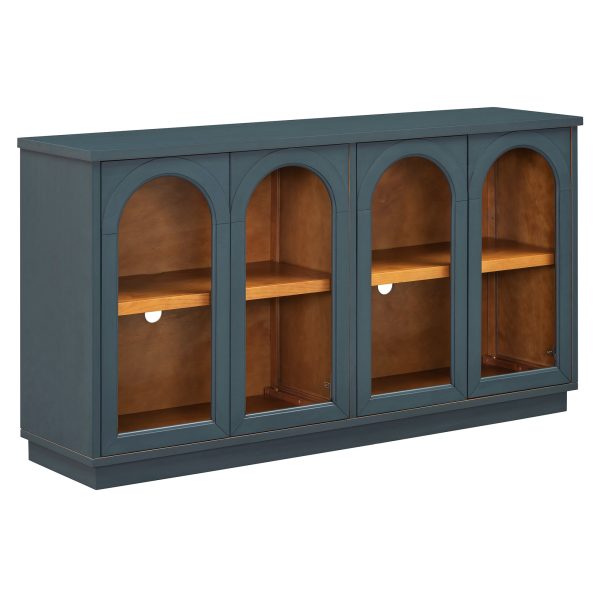 4-Door Arched Buffet Cabinet with Glass Doors & Large Storage, Adjustable Shelves for Kitchen, Dining Room & Living Room