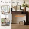 Natural Wood Grain Entryway Console Table with Fluted Design, Oval Top & 2 Drawers for Hallway & Living Room