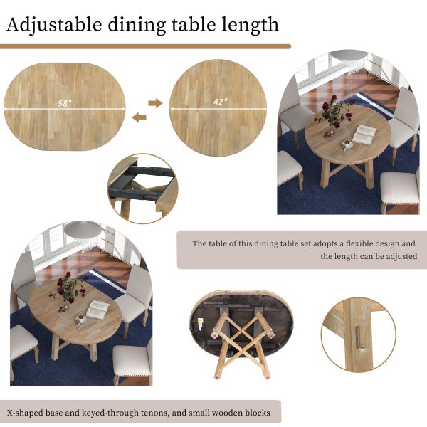 Farmhouse Round Extendable Dining Table with 16" Removable Leaf, Wooden Kitchen Table