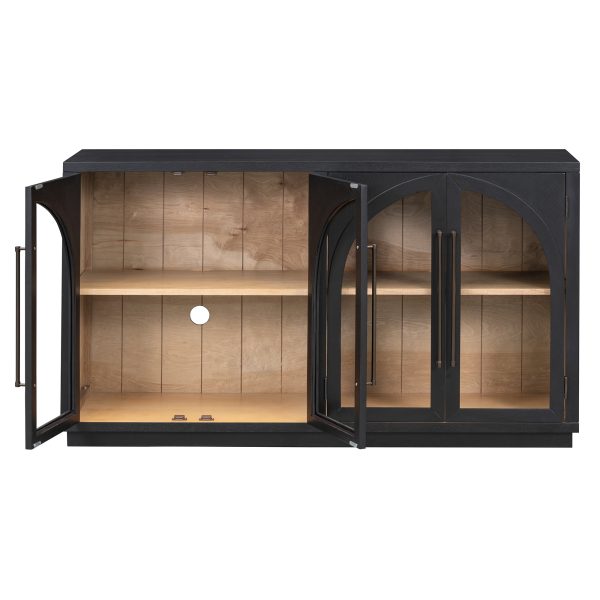 4-Door Arched Buffet Sideboard with Glass Doors & Large Storage, Adjustable Shelves for Kitchen, Dining Room & Living Room