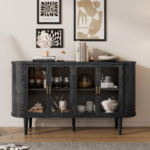 3-106.jpg Farmhouse Wood Sideboard Buffet Cabinet with Glass Doors & Adjustable Shelves for Kitchen, Dining Room & Living Room