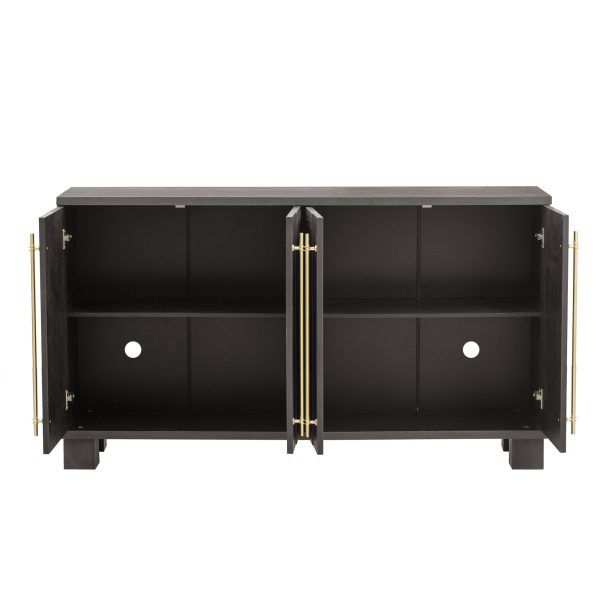 Wood Sideboard Buffet Cabinet with Storage, Adjustable Shelves and Gold Handles for Kitchen, Dining & Living Room