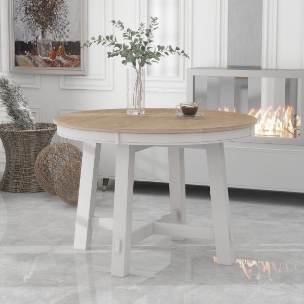 Farmhouse Round Extendable Dining Table with 16" Removable Leaf, Wooden Kitchen Table