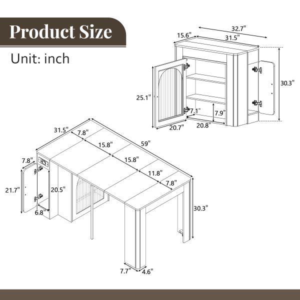 3-115.jpg Extendable Dining Table with 3 Removable Middle Leaves, Mobile Rolling Island Table with Power Outlet & Space-Saving Storage Cabinet for Dining & Living Room