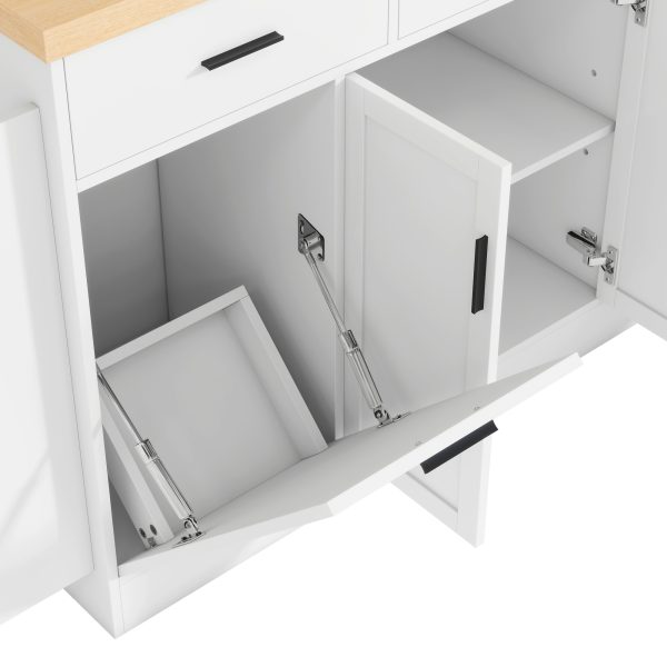 3-122.jpg Multifunctional Storage Sideboard & Kitchen Island with Trash Can Compartment, Sliding Door Cabinet and 3-Tier Spice Rack for Kitchen & Dining Room