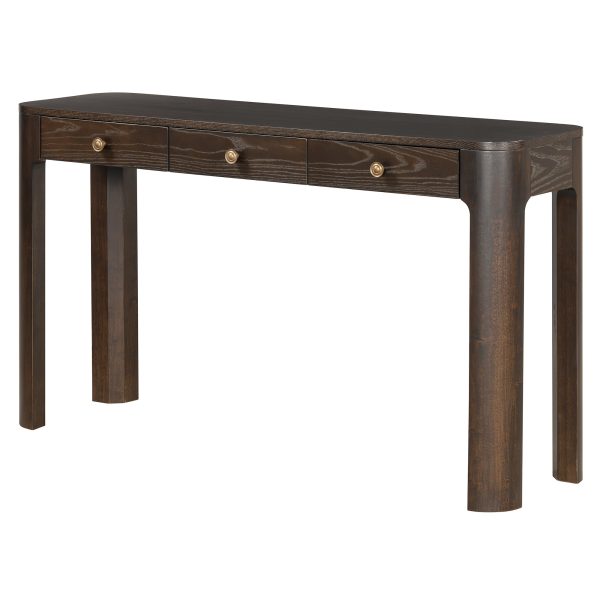 Rustic Console Table with Safety Curved Corners, Entryway Sofa Table with 3 Concealed Drawers & Thick Sturdy Legs for Hallway & Living Room