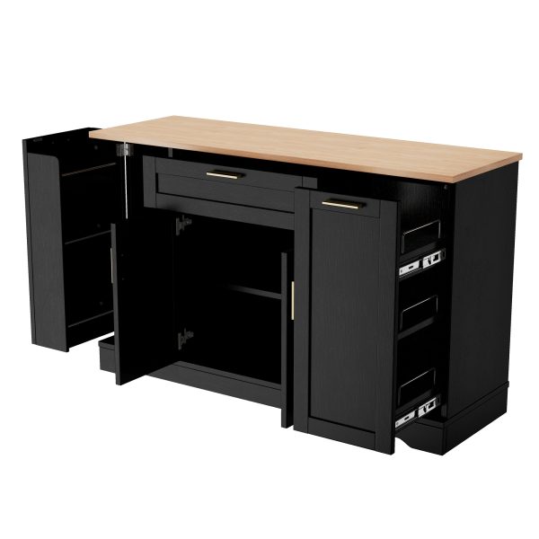 Multi-Functional Storage Sideboard & Extendable Dining Table with Adjustable Shelves, 3-Tier Pull-Out Rack, Kitchen Island for Kitchen, Dining Room & Living Room