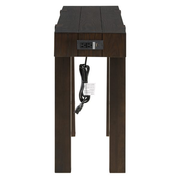 Rustic Minimalist Wooden Console Table with Hidden Drawer & Side Power Outlet, Versatile for Entryways, Living Rooms & Home Offices