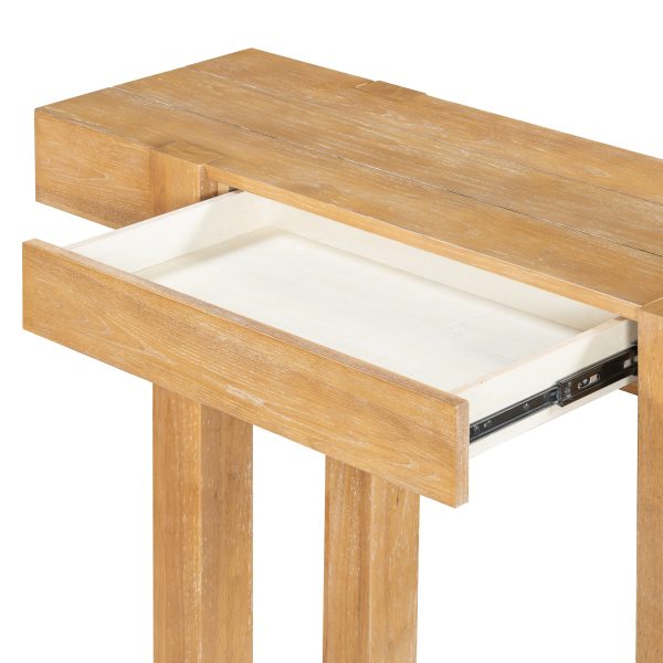 3-146.jpg Rustic Minimalist Wood Console Table with Hidden Drawer & Side Power Outlet, Ideal for Entryways, Living Rooms & Home Offices