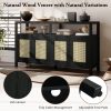 3-147.jpg Bohemian Rattan Storage Buffet Cabinet with Solid Wood Frame, Push-to-Open Sideboard with 3-Level Adjustable Shelves for Living & Dining Rooms