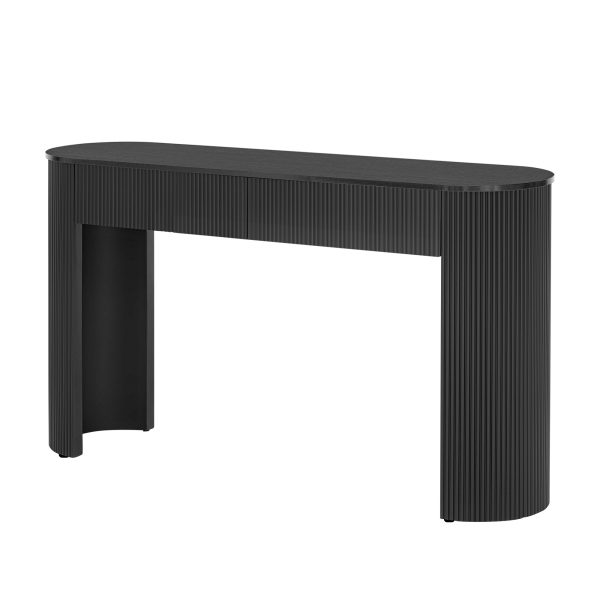 Fluted Design Entryway Table, Modern Storage Console Table with Oval Top & 2 Drawers for Hallway & Living Room