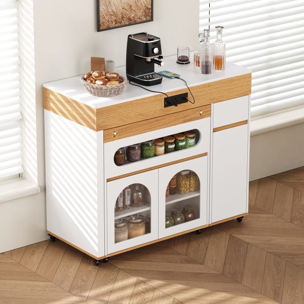 3-149.jpg Extendable Dining Table with Extra-Long Folding Top, Rolling Kitchen Island (Drawers, Power Outlet, Brake Lock) & Storage Cabinet for Kitchen & Dining Room