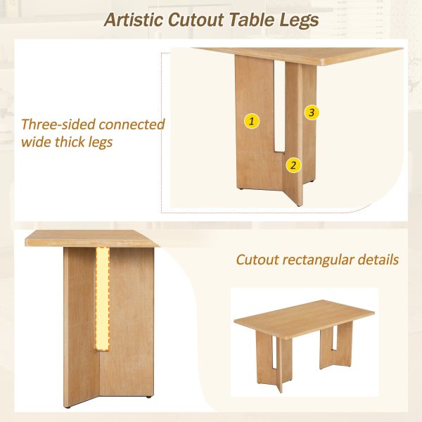 Farmhouse Wood Dining Table, 60" Rectangular Table with Cutout Table Legs for Dining Room, Kitchen & Living Room
