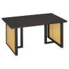 7-Piece Farmhouse Dining Set for 6, 59.8" Rectangular Table with Distressed Oak Veneer + 6 Rattan Chairs, Rustic Kitchen Furniture for Dining Room