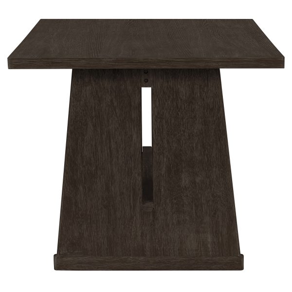 3-159.jpg 6-Piece Rustic Farmhouse Dining Set with Wire Brushed Finish, Rectangular Table with Trapezoid Legs, 4 Upholstered Linen Chairs & 1 Padded Bench for Dining Room & Kitchen