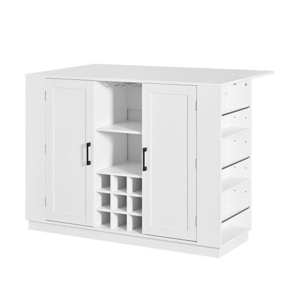 3-16.jpg Wine Bar Cabinet with Foldable Tabletop & Power Outlet, Counter Height Bar Table with Wine Rack & Glass Holder, Double-Door Buffet Sideboard with Side Shelves (Chairs Not Included)