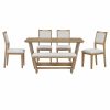 6-Piece Retro Dining Set for 6, 60" Wooden Kitchen Table with 4 Chairs & Bench, Trestle Base for Kitchen & Dining Room