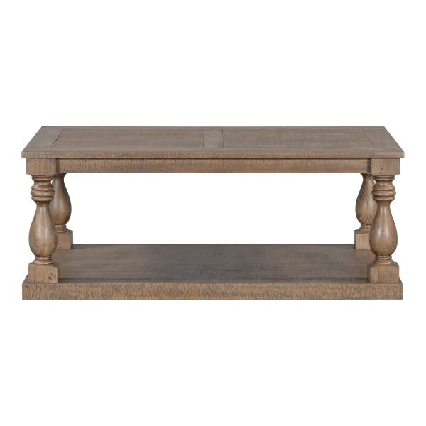 Vintage Coffee Table with Artistic Vase Column Legs and Luxurious Pine Veneer, Boasting Timeless Charm for Living Room & Study