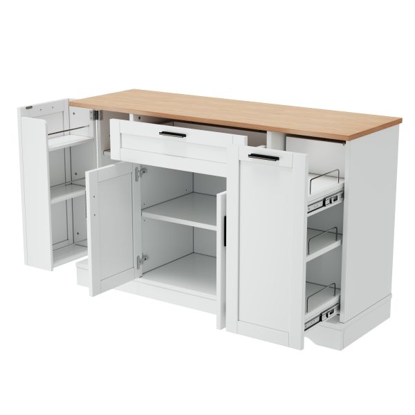 Multi-Functional Storage Sideboard with Extendable Dining Table, Adjustable Shelves & 3-Tier Pull-Out Rack, Versatile Kitchen Island Storage for Kitchen, Dining Room and Living Room