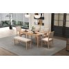 3-177.jpg Vintage Extendable Dining Set for 6 with 4 Chairs & 1 Bench, 59"-72" Rustic Farmhouse Table Set Featuring Distressed Finish & Retro Carved Legs