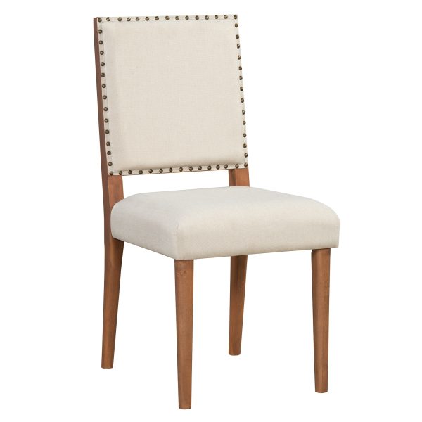 5-Piece Round Dining Set for 4, Minimalist Farmhouse Style Table with 4 Solid Wood Upholstered Chairs for Kitchen & Dining Room