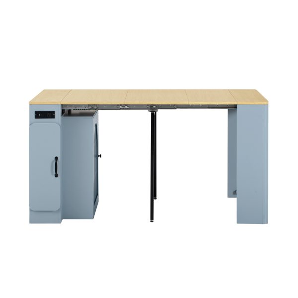 Extendable Dining Table with 3 Removable Leaf Inserts, Mobile Rolling Kitchen Island with Power Outlet & Space-Saving Storage Cabinet for Dining & Living Rooms