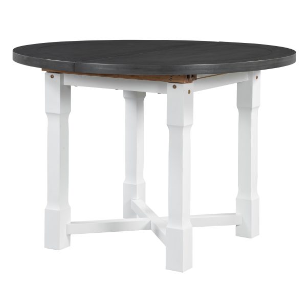 3-192.jpg 5-Piece Extendable Dining Set for 4, Farmhouse Round Dining Table with Upholstered Chairs & Removable Leaf, Ideal for Kitchen & Dining Room