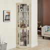 Lighted Corner Glass Curio Cabinet, Display Case for Living Room, Ideal for Antiques, Wine & Bar Glass Storage (Light Included)