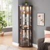 Corner Lighted Glass Curio Cabinet C Corner Display Case for Living Room, Ideal for Antique Collections, Wine & Bar Glass Storage (Light Included)