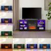 Electric Fireplace TV Stand with 3D Flame, LED Lights, Glass Shelves & USB Charging, Modern Wooden Media Center