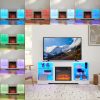 Modern Wooden Electric Fireplace TV Stand with 3D Fireplace, LED Lights, Glass Shelves & USB Charging Port, Media Center Table for TVs