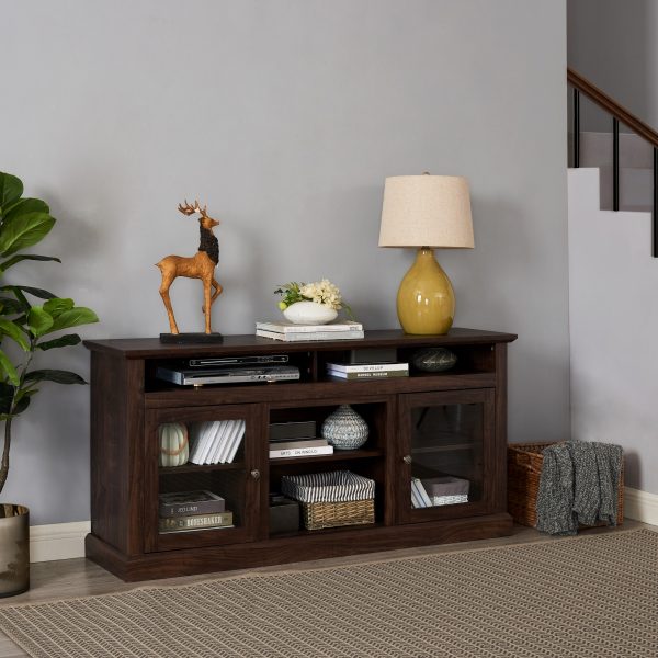 Modern Farmhouse TV Stand for TVs Up to 65", Media Console Entertainment Center with Glass Doors for Living Room