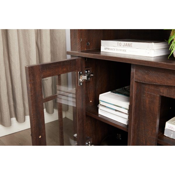 Modern Media Console with 18" Fireplace Insert, Contemporary TV Stand for TVs Up to 65" with Open & Closed Storage