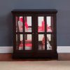 3-206.jpg LED Lighted Curio Display Cabinet with Lattice Doors, Retro Style Storage Bookcase with Adjustable Shelves, Elegant Antique Showcase for Home Decoration & Organization