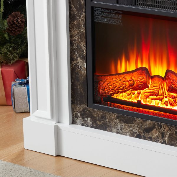 3-207.jpg Freestanding Electric Fireplace with Mantel & Realistic Stacked Stone Surround, Fireplace Heater with LED Flame, Remote Control & Timer