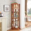 3-208.jpg Lighted Corner Curio Cabinet, Glass Display Case with Included Light for Living Room C Perfect for Antique Collections, Wine & Bar Glass Storage
