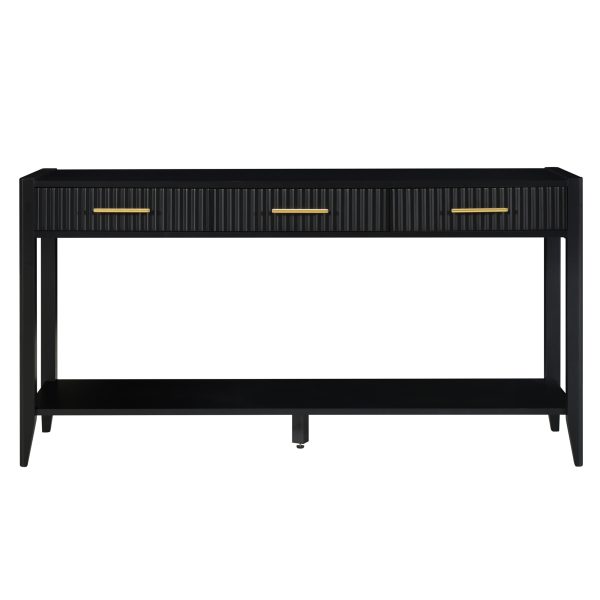 60" Black Painted Console Table with 3 Drawers & Storage Shelf, Farmhouse Wooden Entryway Sofa Table for Living Room, Hallway, Entryway, Foyer & Corridor
