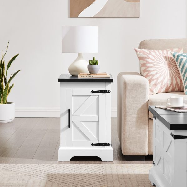 Rustic Farmhouse Rectangular End Table & Nightstand with Barn Door & Adjustable Storage Shelf, Versatile Side Table for Living Room and Bedroom