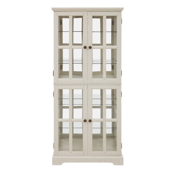 Vintage Curio Display Cabinet with Glass Doors, Adjustable Shelves & Four-Door Design C Ideal for Collectibles, Home & Office Antique Showcase (E26 Bulb Included, White)