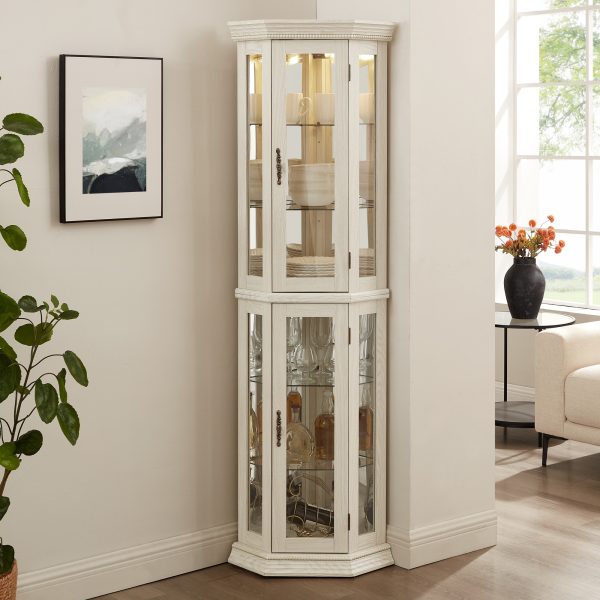 3-215.jpg Lighted Corner Curio Cabinet with Tempered Glass Doors & Adjustable Shelves, Includes Bead Bulb C Perfect Home Bar Cabinet & Decorative Display Piece