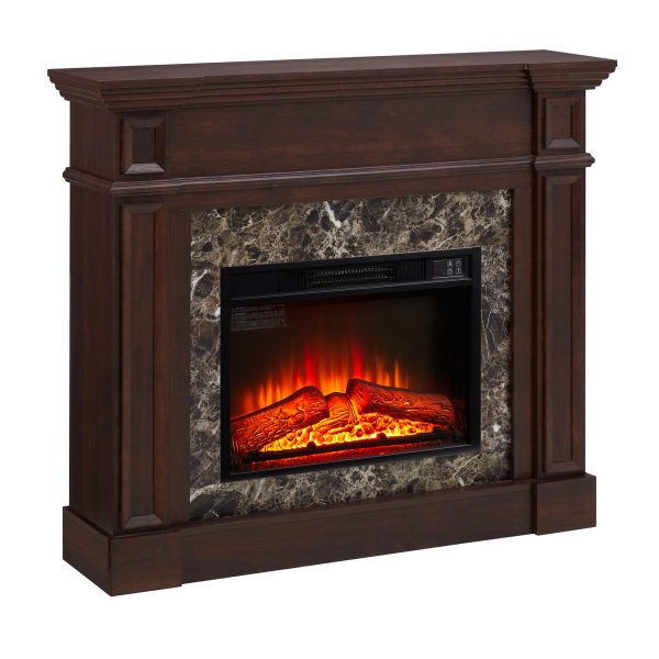 3-216.jpg Freestanding Electric Fireplace with Mantel & Realistic Stacked Stone Surround, Fireplace Heater with LED Flame, Remote Control & Timer