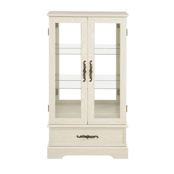 3-218.jpg Lighted Glass Curio Display Cabinet with Adjustable Glass Shelves, 2 Doors & 1 Drawer, Bulb Included