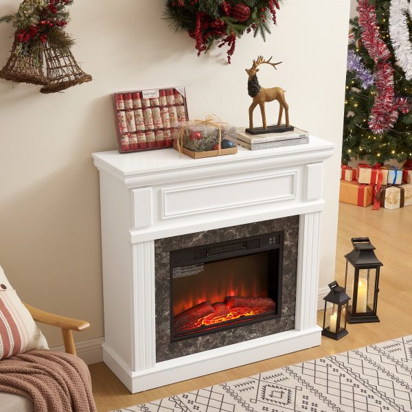 White Electric Fireplace with Mantel Surround, 23" Fireplace Insert, Adjustable Flame & Remote Control