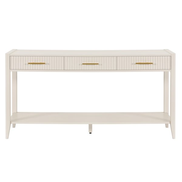 60" Beige Painted Console Table with 3 Drawers & Storage Shelf, Farmhouse Wooden Entryway Sofa Table for Living Room, Hallway, Entryway, Foyer and Corridor