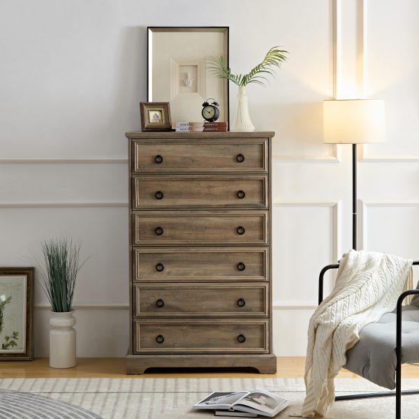 3-220.jpg Modern 6-Drawer Tall Dresser, Bedroom Chest of Drawers & Closet Storage Organizer, Easy-Pull Handles with Textured Borders, Ideal for Living Room & Hallway