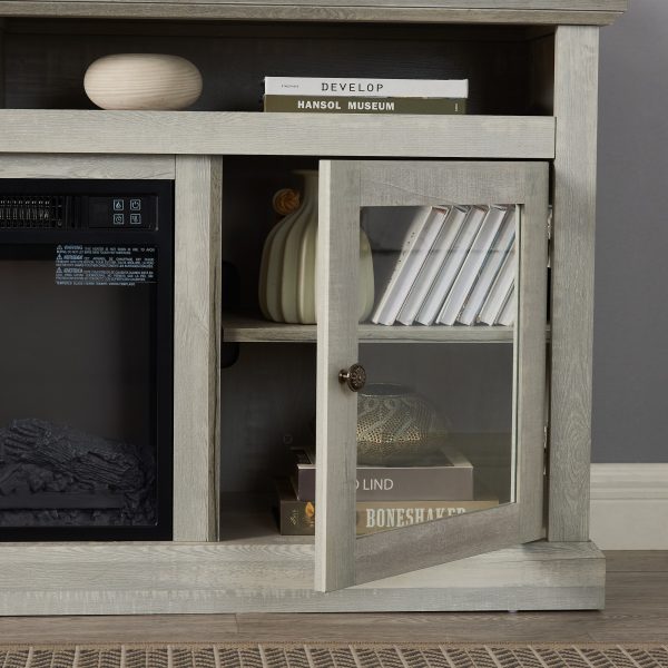 3-227.jpg Contemporary TV Media Stand with 18" Fireplace Insert C Modern Entertainment Console, Fits TVs Up to 65", with Open & Closed Storage Space
