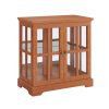 3-229.jpg LED Curio Display Cabinet, Retro Antique Display Case with Adjustable Shelves & Lattice Doors, Elegant Bookcase & Storage Cabinet for Home Decoration and Organization