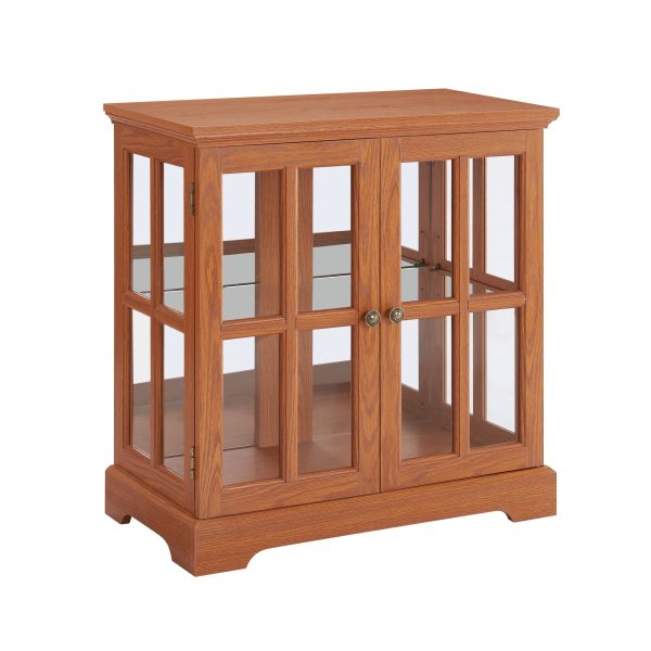 3-229.jpg LED Curio Display Cabinet, Retro Antique Display Case with Adjustable Shelves & Lattice Doors, Elegant Bookcase & Storage Cabinet for Home Decoration and Organization