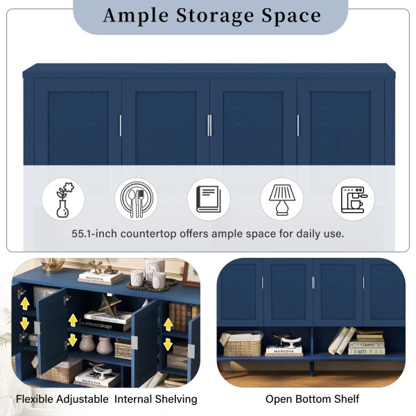 3-23.jpg 55.1'' Storage Sideboard with 4 Doors, Multifunctional Buffet with Open Shelf & 2-Tier Adjustable Shelves, Modern Cabinet with Dual Hooks for Living Room, Hallway, Dining Area & Office